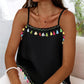 Square Neck Spaghetti Strap Colorful Tassel Decor Tank Casual Loose Fit Top