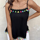 Square Neck Spaghetti Strap Colorful Tassel Decor Tank Casual Loose Fit Top