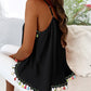 Square Neck Spaghetti Strap Colorful Tassel Decor Tank Casual Loose Fit Top