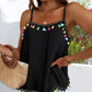 Square Neck Spaghetti Strap Colorful Tassel Decor Tank Casual Loose Fit Top