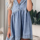 Beau Blue Lapel Neck Cap Sleeve High Waist Denim Babydoll Dress