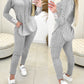 Lace Patch Ribbed Hooded Top & Pocket Design Pants Set
