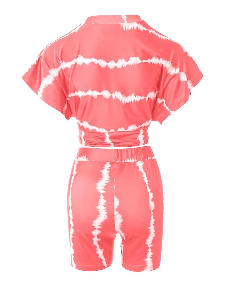 Tie Dye Print Corset Design Crop Top & Shorts Set