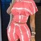Tie Dye Print Corset Design Crop Top & Shorts Set