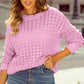 Pink Crochet Knit Drop Shoulder Sweater