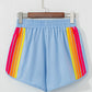 Beau Blue Color Block Stripes Elastic High Waist Active Shorts