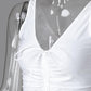V Neck Drawstring Ruched Backless Bodycon Dress