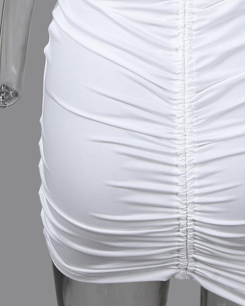 V Neck Drawstring Ruched Backless Bodycon Dress