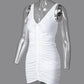 V Neck Drawstring Ruched Backless Bodycon Dress