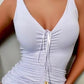 V Neck Drawstring Ruched Backless Bodycon Dress