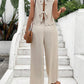2 Pieces Outfit Back Lace Up Shell Trim Sleeveless Tank and Casual Pocket Design Pants Set