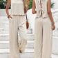 2 Pieces Outfit Back Lace Up Shell Trim Sleeveless Tank and Casual Pocket Design Pants Set