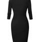 Square Neck Half Sleeve Full Front Zip Split Slim Fit Bodycon Dress