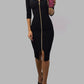 Square Neck Half Sleeve Full Front Zip Split Slim Fit Bodycon Dress
