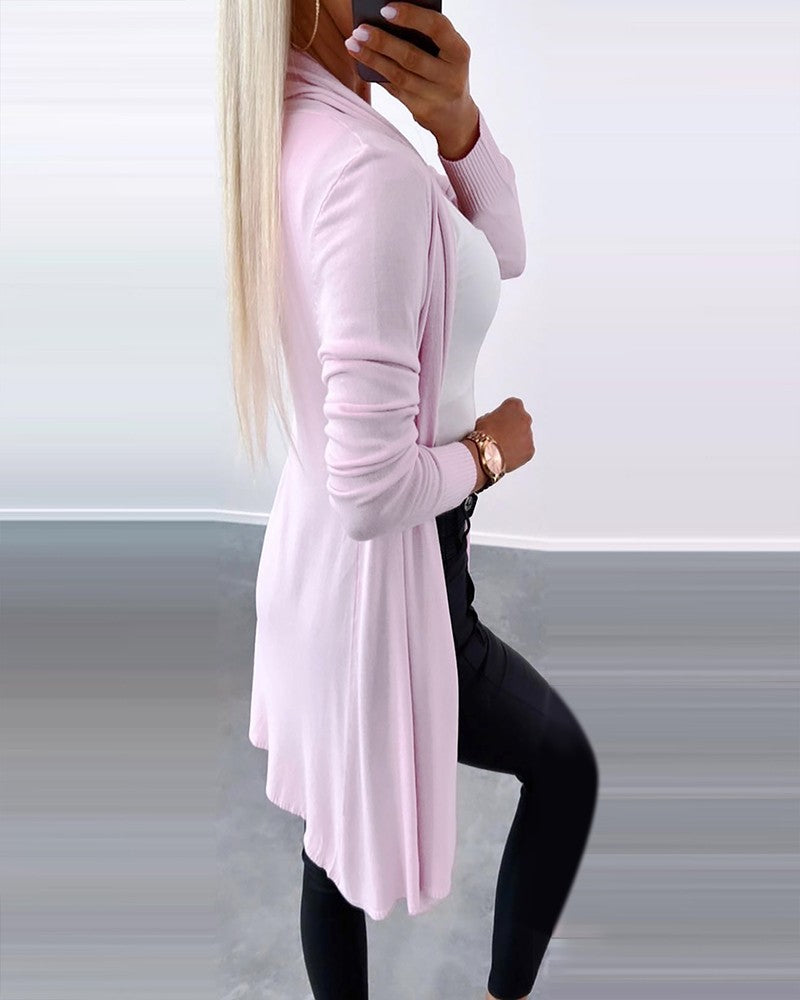 Open Front Long Sleeve Knit Cardigan