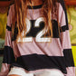 Pink Stripe Color Block Number 22 Print Game Day Loose Long Sleeve Top