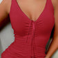 V Neck Drawstring Ruched Backless Bodycon Dress