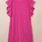 Rose Red Textured Ruffled Flutter Sleeve Mini Dress
