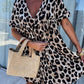 Khaki Cheetah Print Backless V Neck Loose Fit Mini Dress