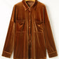 Chestnut Plus Size Velvet Chest Pocket Drop Shoulder Shirt
