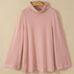 Pink Stripe Cowl Neck Side Slits Loose Fit Long Sleeve Top