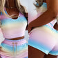 Ombre Chain Decor Crop Top & Pocket Design Shorts Set