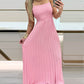 Square Neck Spaghetti Strap Pleated Maxi Dress Back Tied Detail Casual Flowy Long Dress