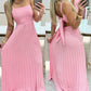 Square Neck Spaghetti Strap Pleated Maxi Dress Back Tied Detail Casual Flowy Long Dress