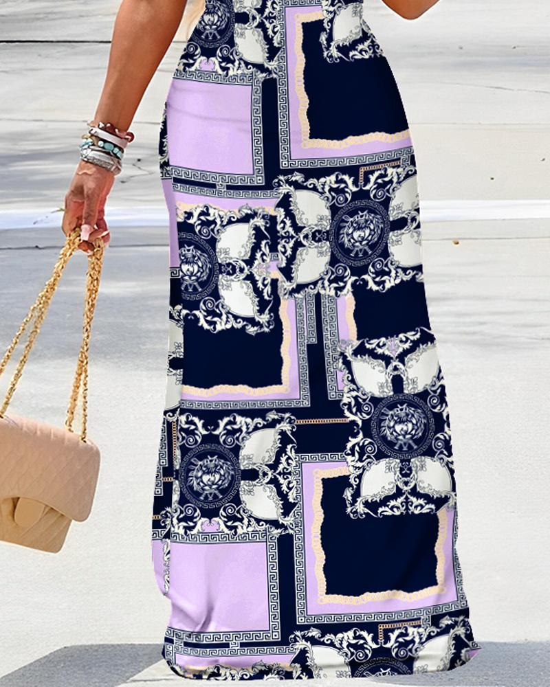 Baroque Scarf Print Sleeveless Maxi Dress