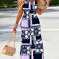 Denim Look Print Sleeveless Casual Maxi Dress