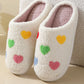 White Colorful Heart Shape Slip On Plush Winter Slippers