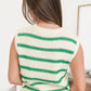 Bright Green Striped Round Neck Casual Sweater Vest