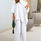 2 Pieces Outfit Batwing Sleeve Pocket Design Top and Casual Strechy Waist Wide Leg Pants Set