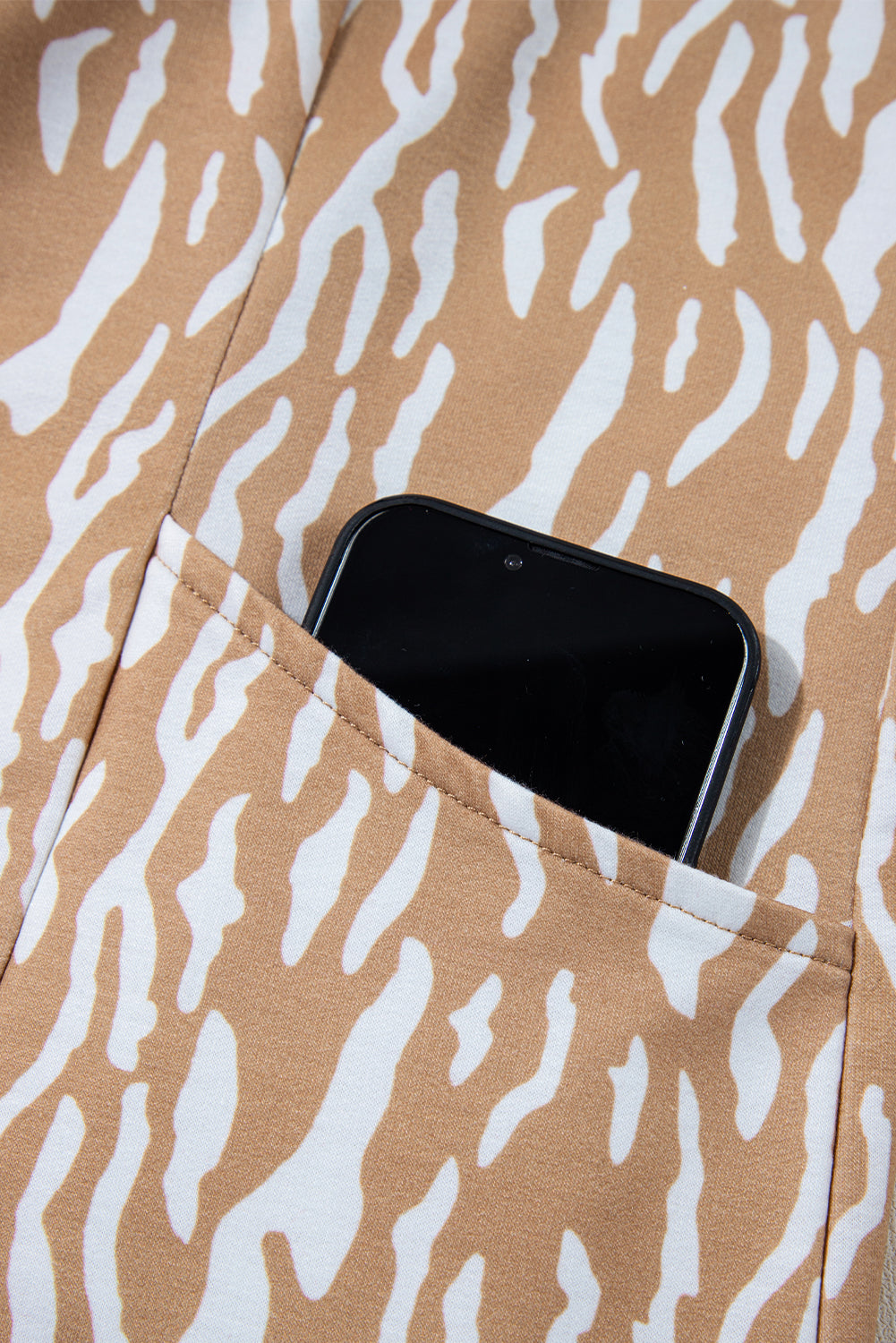 Khaki Abstract Print V Neck Short Sleeve Shift T Shirt Dress