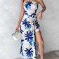 Plants Print Slit Tied Detail Asymmetrical Hem Dress