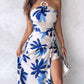 Plants Print Slit Tied Detail Asymmetrical Hem Dress