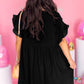 Black Textured Ruffled Sleeve Babydoll Plus Dress