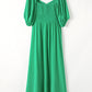 Bright Green Ruched Front Puff Sleeve Plus Size Long Dress
