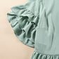 Grass Green Ruffle Trim Short Sleeve Plus Size Flared Mini Dress