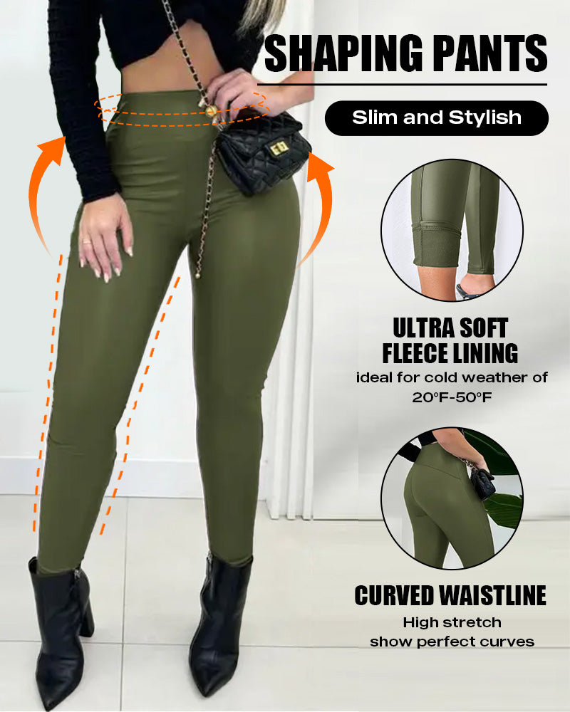 ChicMe CurveEase PU Leather Leggings High Waist Curved Fleece Lined Tights Casual Pants