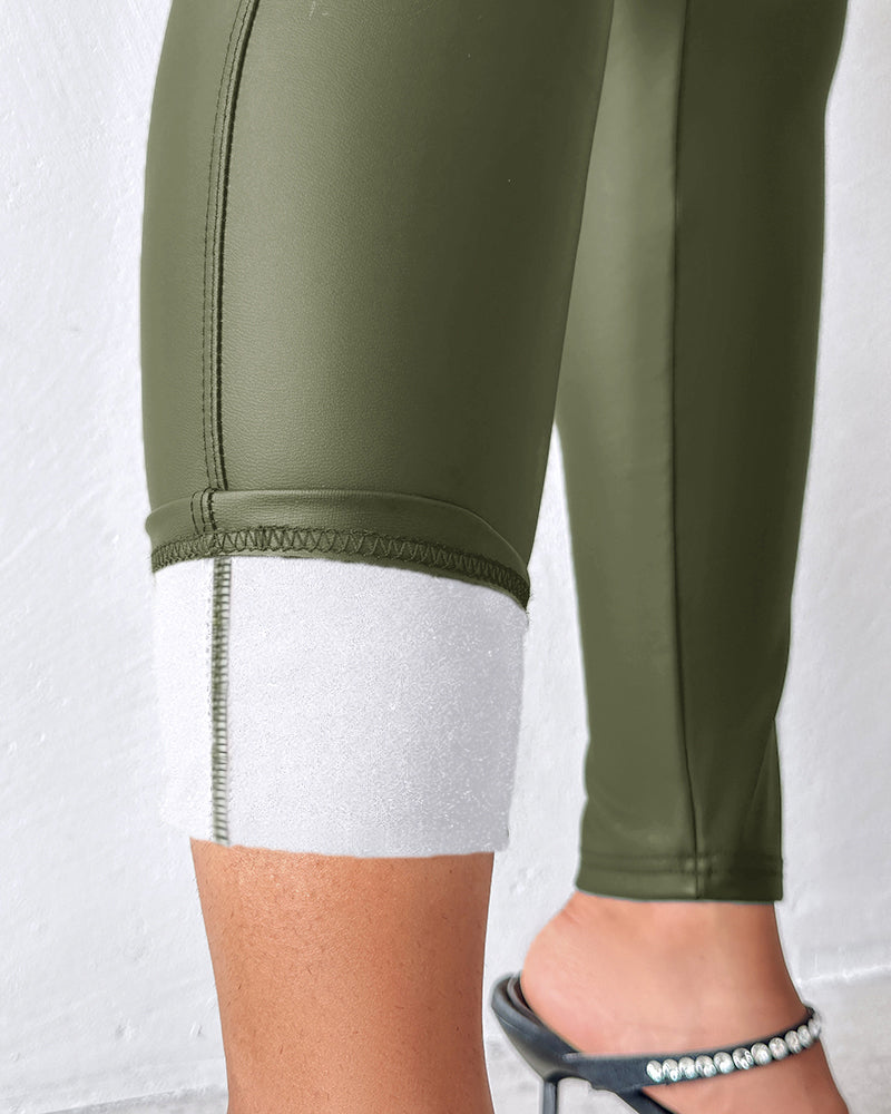 ChicMe CurveEase PU Leather Leggings High Waist Curved Fleece Lined Tights Casual Pants