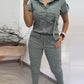Buttoned Short Sleeve Top & Drawstring Skinny Pants Set