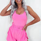 Sachet Pink Plain Sleeveless Loop Drawstring Cinched Waist Romper