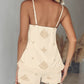 2 Piece Geometric Embroidery Spaghetti Strap Tassel Design Square Neck Top Casual Shorts Set