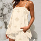 2 Piece Geometric Embroidery Spaghetti Strap Tassel Design Square Neck Top Casual Shorts Set