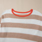 Apricot Colorblock Striped Round Neck Drop Shoulder Sweater