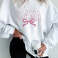 White MAMA Bowknot Embroidered Ribbed Pullover Sweatshirt