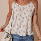 White Floral Pleated Big Bow Back Spaghetti Straps Tank Top