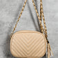 Oatmeal Chevron Stitch PU Leather Chain Strap Shoulder Bag