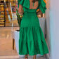 V Neck Ruffles Flutter Sleeve Casual Dress Backless Ruched Maxi Dress